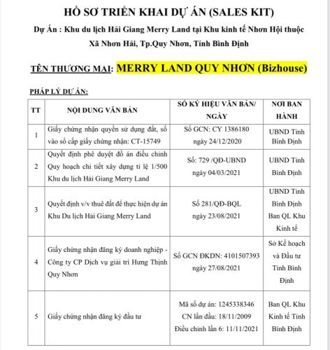 Gemma Land cập nhập pháp lý MerryLand Quy Nhơn Hưng Thịnh