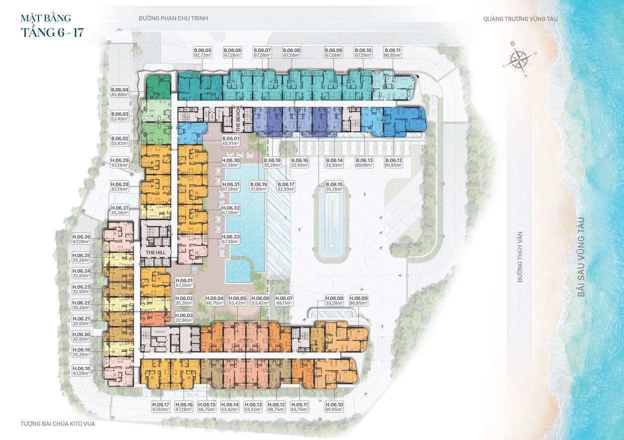 Mặt bằng chi tiết căn hộ nghỉ dưỡng FiveSeasons Homes - Tầng 6 đến tầng 17